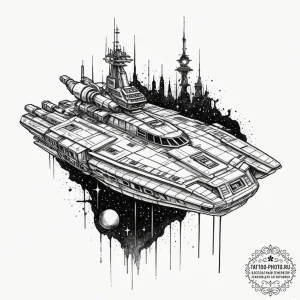 114. a sketch of the nostromo ship, detailed... - эскиз тату (№1752768372_0, 17.07.2025 16:06) — tattoo-photo.ru