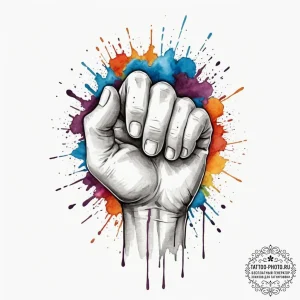 Tattoo sketch a stylized fist punching throug... - эскиз тату (№1752769343_0, 17.07.2025 16:22) — tattoo-photo.ru