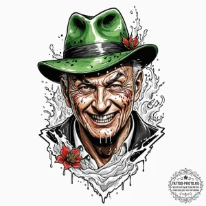 A trash polka portrait of freddy krueger, his... - эскиз тату (№1752769587_0, 17.07.2025 16:26) — tattoo-photo.ru