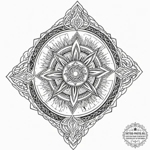 A geometric tattoo combining the kolovrat and... - эскиз тату (№1752770161_0, 17.07.2025 16:36) — tattoo-photo.ru