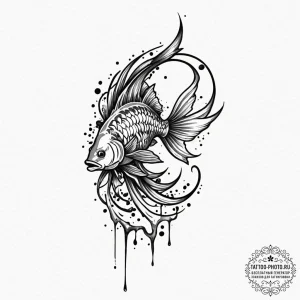 Tattoo design a minimalist fish hook and a fi... - эскиз тату (№1752770732_0, 17.07.2025 16:45) — tattoo-photo.ru