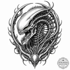 111. graphic novel style tattoo of a xenomorp... - эскиз тату (№1752771225_0, 17.07.2025 16:53) — tattoo-photo.ru