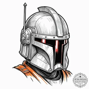 Tattoo sketch a stylized bounty hunter's helm... - эскиз тату (№1752772045_0, 17.07.2025 17:07) — tattoo-photo.ru