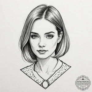 A sketch of margot tenenbaum, with her wooden... - эскиз тату (№1752772209_0, 17.07.2025 17:10) — tattoo-photo.ru