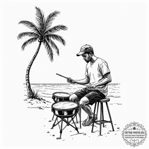 A person playing a steel drum on a tropical b... - эскиз тату (№1752772372_0, 17.07.2025 17:12) — tattoo-photo.ru