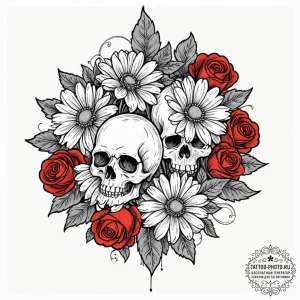 Tattoo sketch a field of daisies with a gentl... - эскиз тату (№1752772942_0, 17.07.2025 17:22) — tattoo-photo.ru