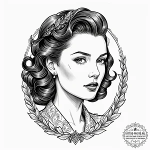 Neo-traditional portrait of rachael, with her... - эскиз тату (№1752773271_0, 17.07.2025 17:27) — tattoo-photo.ru