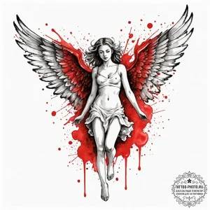Fallen angel, concept art for tattoo, waterco... - эскиз тату (№1752773602_0, 17.07.2025 17:33) — tattoo-photo.ru