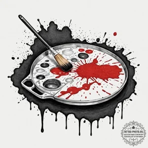 A well-used, paint-splattered artist's palett... - эскиз тату (№1752773762_0, 17.07.2025 17:36) — tattoo-photo.ru