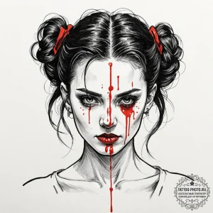 A neo-traditional tattoo of eleven with a blo... - эскиз тату (№1752777880_0, 17.07.2025 18:44) — tattoo-photo.ru