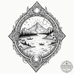 Tattoo sketch a glowing quest marker floating... - эскиз тату (№1752778519_0, 17.07.2025 18:55) — tattoo-photo.ru