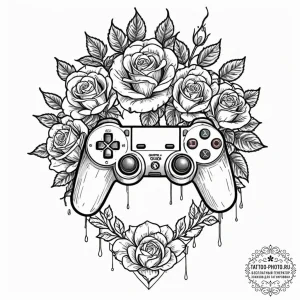 Tattoo design a game controller with nature e... - эскиз тату (№1752778837_0, 17.07.2025 19:00) — tattoo-photo.ru