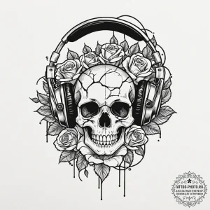 Tattoo design a gaming headset with wires sub... - эскиз тату (№1752780340_0, 17.07.2025 19:25) — tattoo-photo.ru