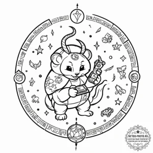 Tattoo design a cartoon version of the zodiac... - эскиз тату (№1752781143_0, 17.07.2025 19:39) — tattoo-photo.ru