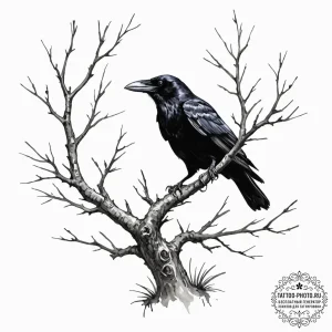 Tattoo sketch a raven or crow perched on a gn... - эскиз тату (№1752781555_0, 17.07.2025 19:45) — tattoo-photo.ru