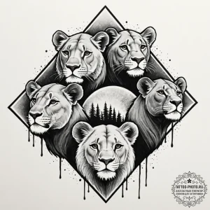 A linework tattoo of the "hakuna matata" trio... - эскиз тату (№1752783310_0, 17.07.2025 20:15) — tattoo-photo.ru