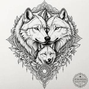 Tattoo sketch a wolf head (male) and a wolfes... - эскиз тату (№1752783468_0, 17.07.2025 20:17) — tattoo-photo.ru