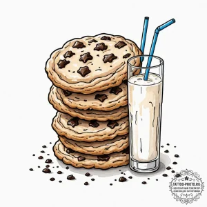 A warm, gooey chocolate chip cookie, freshly... - эскиз тату (№1752783947_0, 17.07.2025 20:25) — tattoo-photo.ru