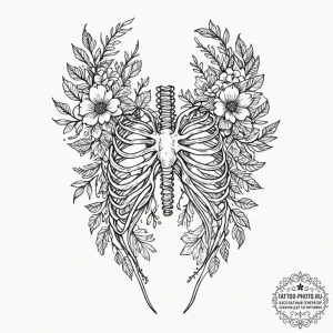 Tattoo sketch a ribcage adorned with delicate... - эскиз тату (№1752784109_0, 17.07.2025 20:28) — tattoo-photo.ru