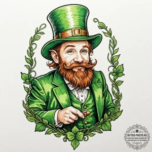 Leprechaun, artistic tattoo sketch, on a clea... - эскиз тату (№1752784269_0, 17.07.2025 20:31) — tattoo-photo.ru