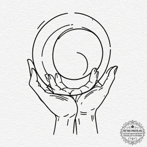 Tattoo design a hand holding a glowing orb of... - эскиз тату (№1752785701_0, 17.07.2025 20:55) — tattoo-photo.ru