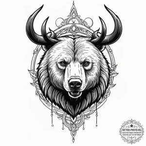 A powerful tattoo sketch of a bear, the sacre… — эскиз тату (№1752786339_0, 17.07.2025 21:05) — tattoo-photo.ru