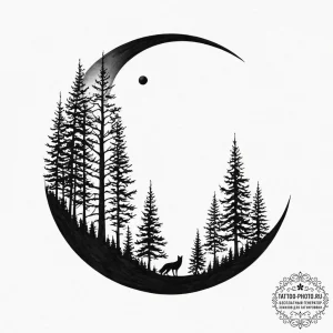 Tattoo design a forest silhouette with a sing… — эскиз тату (№1752787055_0, 17.07.2025 21:17) — tattoo-photo.ru