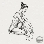 A ballerina tying the ribbons on her pointe s… — эскиз тату (№1752787533_0, 17.07.2025 21:25) — tattoo-photo.ru