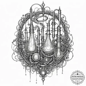 Tattoo design a futuristic laboratory with gl... - эскиз тату (№1752788580_0, 17.07.2025 21:43) — tattoo-photo.ru