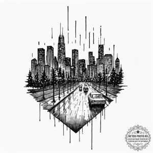 Watercolor sketch of neo-los angeles skyline... - эскиз тату (№1752788659_0, 17.07.2025 21:44) — tattoo-photo.ru