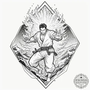 A graphic novel panel of the kamehameha wave... - эскиз тату (№1752788815_0, 17.07.2025 21:46) — tattoo-photo.ru