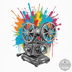 A shot from behind a movie projector in an ol... - эскиз тату (№1752789692_0, 17.07.2025 22:01) — tattoo-photo.ru