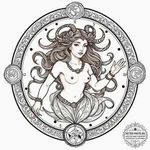 Tattoo sketch a zodiac character in a humorou... - эскиз тату (№1752792402_0, 17.07.2025 22:46) — tattoo-photo.ru