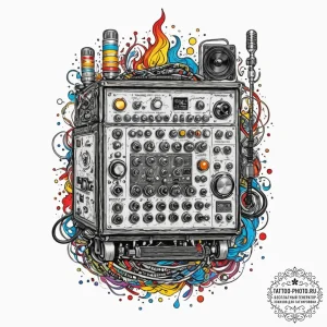 The organized chaos of a sound engineer's mix... - эскиз тату (№1752792961_0, 17.07.2025 22:56) — tattoo-photo.ru