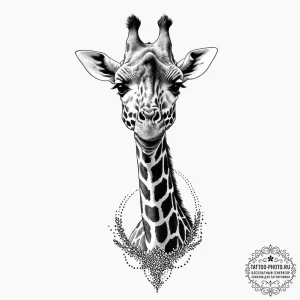 Giraffe, ink illustration for tattoo, dotwork... - эскиз тату (№1752793040_0, 17.07.2025 22:57) — tattoo-photo.ru