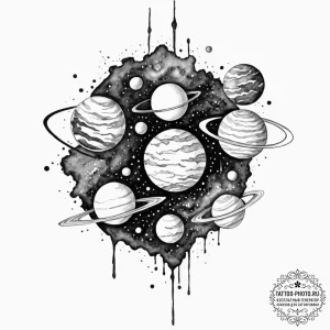 Planets, tattoo line art, black and white ske... - эскиз тату (№1752793117_0, 17.07.2025 22:58) — tattoo-photo.ru
