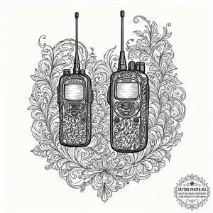 A linework design of the walkie-talkies used... - эскиз тату (№1752793354_0, 17.07.2025 23:02) — tattoo-photo.ru