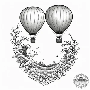 Tattoo sketch two halves of a hot air balloon... - эскиз тату (№1752794150_0, 17.07.2025 23:15) — tattoo-photo.ru