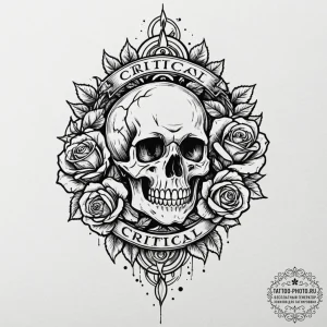 Tattoo sketch a glowing "critical hit" text e... - эскиз тату (№1752794310_0, 17.07.2025 23:18) — tattoo-photo.ru