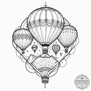 A hot air balloon festival, with dozens of co... - эскиз тату (№1752795109_0, 17.07.2025 23:31) — tattoo-photo.ru