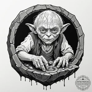 A neo-traditional tattoo of bilbo baggins fin... - эскиз тату (№1752795426_0, 17.07.2025 23:37) — tattoo-photo.ru