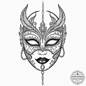 Mask, ink illustration for tattoo, black outl… — эскиз тату (№1752795506_0, 17.07.2025 23:38) — tattoo-photo.ru