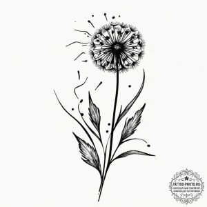 Tattoo sketch a dandelion with seeds blowing… — эскиз тату (№1752796390_0, 17.07.2025 23:53) — tattoo-photo.ru