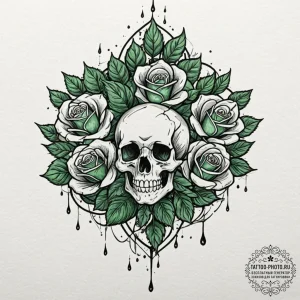 A watercolor sketch of the green code rain fo… — эскиз тату (№1752796549_0, 17.07.2025 23:55) — tattoo-photo.ru