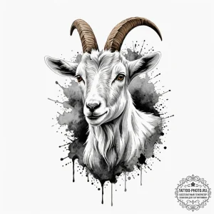 Goat, ink illustration for tattoo, black and… — эскиз тату (№1752797264_0, 18.07.2025 00:07) — tattoo-photo.ru