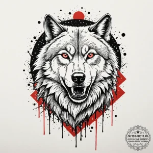A trash polka tattoo of the wolf man, mid-tra... - эскиз тату (№1752832301_0, 18.07.2025 09:51) — tattoo-photo.ru