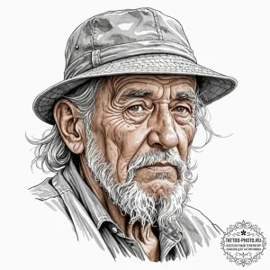 A hyperrealistic portrait of an elderly fishe... - эскиз тату (№1752832384_0, 18.07.2025 09:53) — tattoo-photo.ru