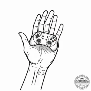 Tattoo sketch a gamer's hand blending into th... - эскиз тату (№1752832547_0, 18.07.2025 09:55) — tattoo-photo.ru