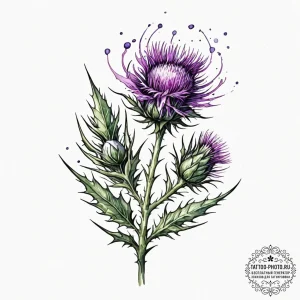 Thistle, artistic tattoo sketch, on a clean w... - эскиз тату (№1752832625_0, 18.07.2025 09:57) — tattoo-photo.ru