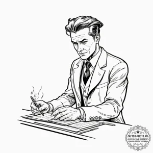 A graphic novel panel of a host being created... - эскиз тату (№1752832706_0, 18.07.2025 09:58) — tattoo-photo.ru